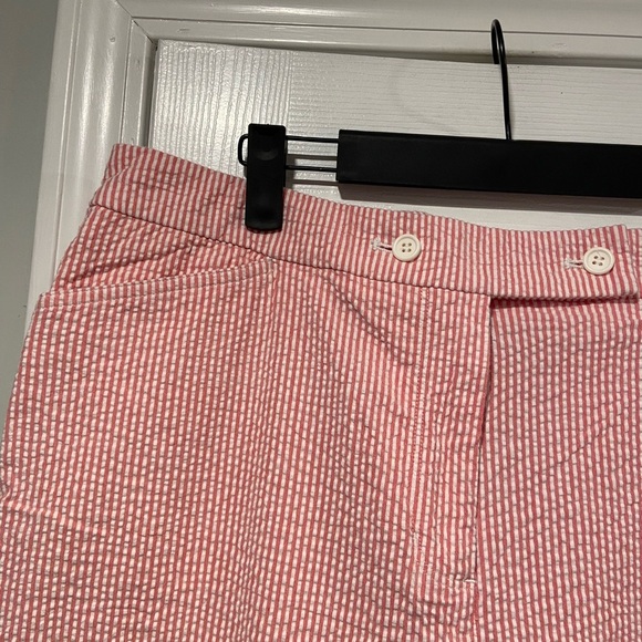 Jones Studio Size 14 Pink White Stripe Seersucker Cotton Stretch Cropped Pants - Picture 3 of 11